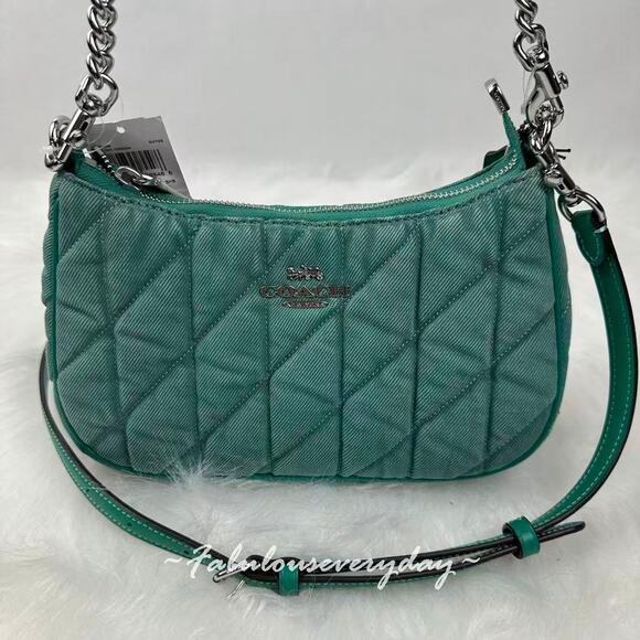 Coach Teri Shoulder Bag Crossbody In Quilted Denim/Green CBG86 NWT - Picture 2 of 11